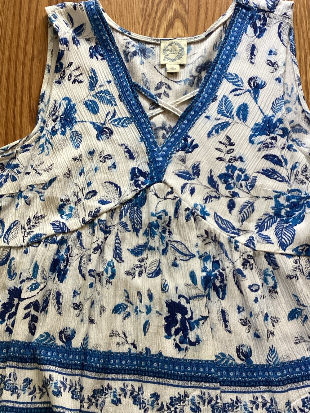 Blue Rain White and Blue Floral V-Neck Tank
